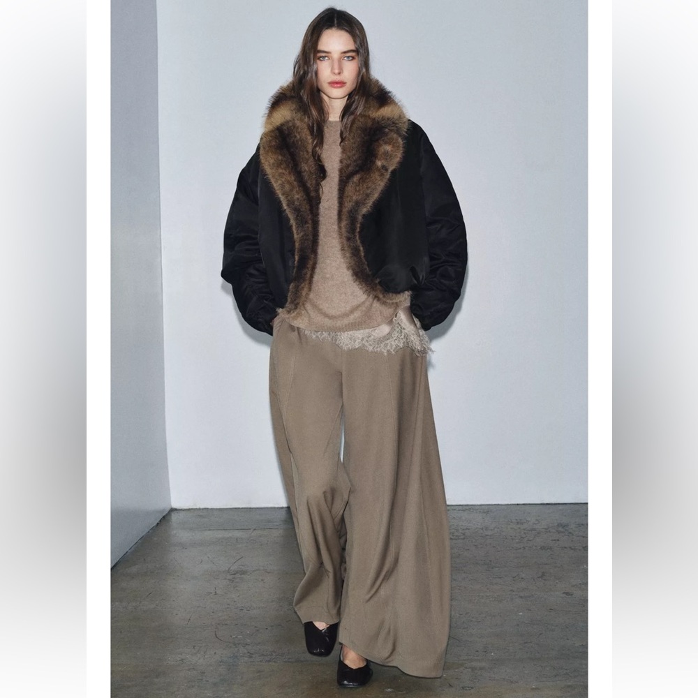 Zara FAUX FUR COLLAR BOMBER JACKET ZW COLLECTION - Picture 8 of 8